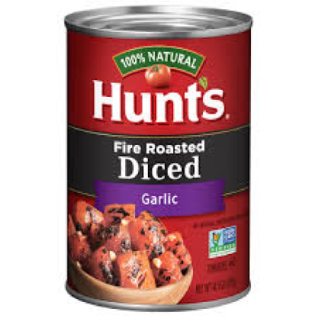 HUNTS TOMATOES FIRE ROASTED DICED GARLIC 411G